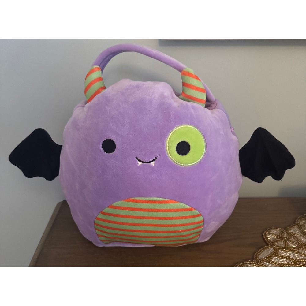 Squishmallows‎ Original Blaze Purple Monster Bat Halloween Plush Treat Pail EUC
